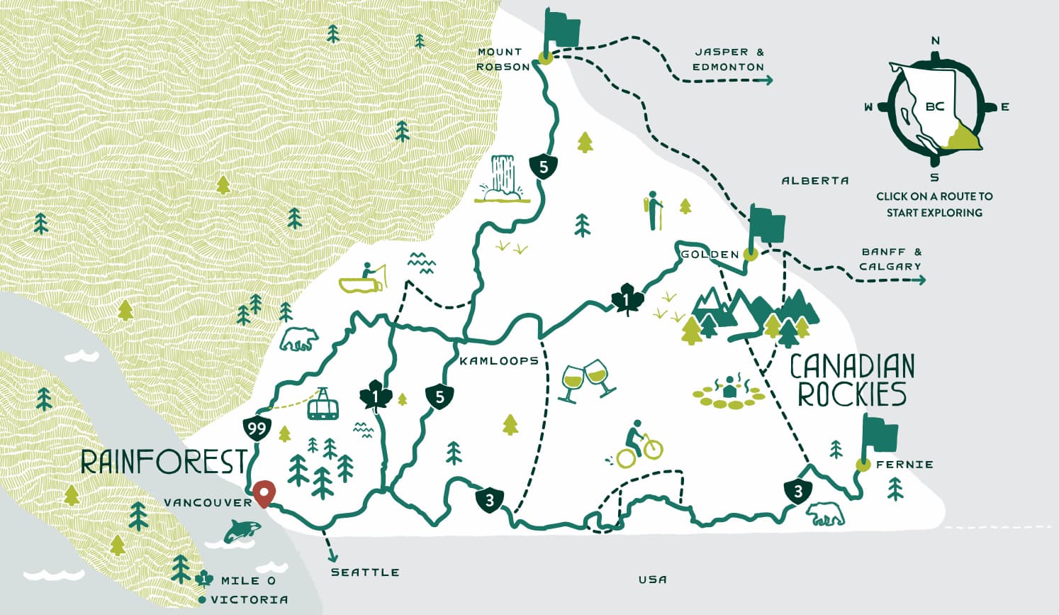 Rainforest to Rockies map