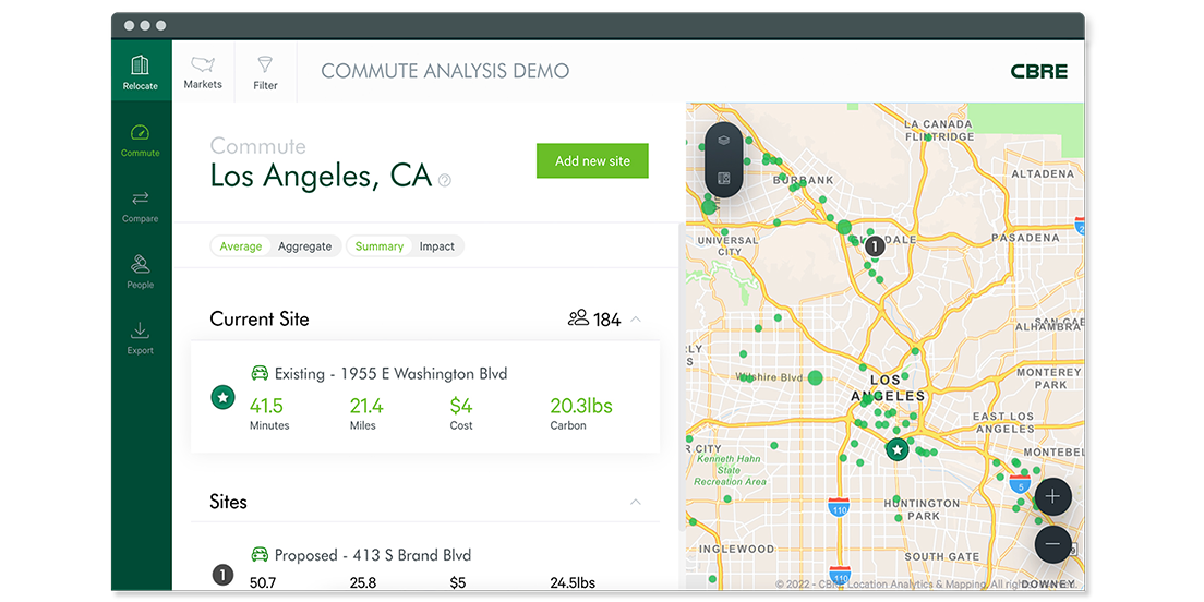 CBRE Commute Optimizer Commute Analysis Demo dashboard
