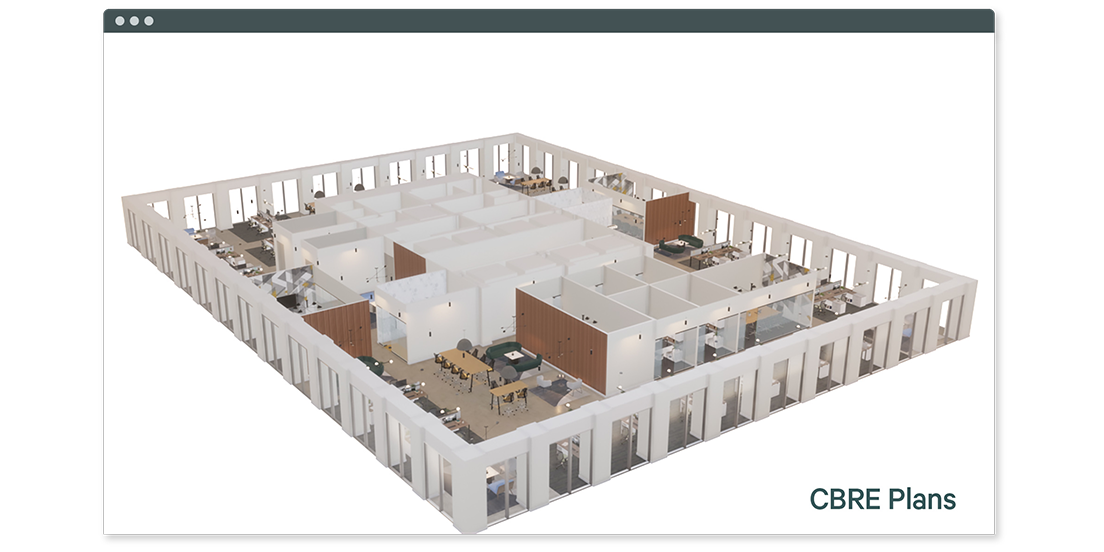 CBRE Plans 3D office seating rendering