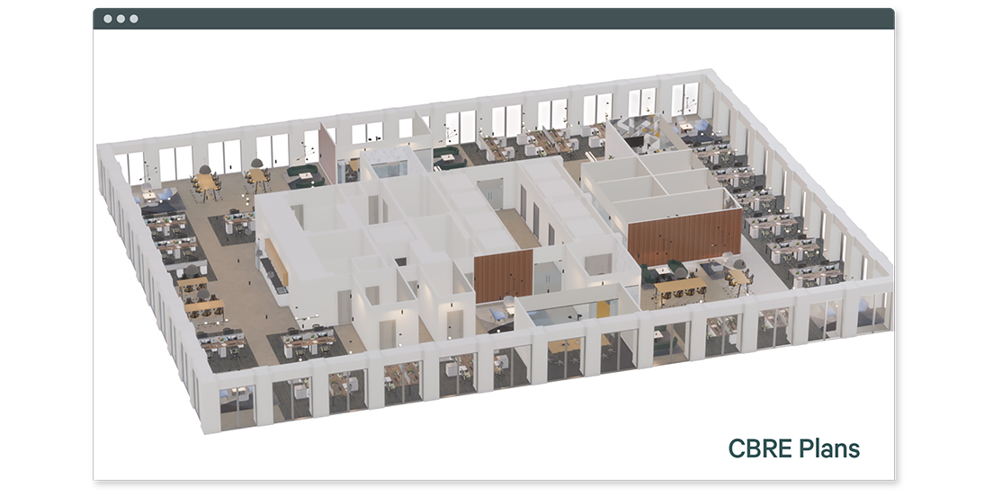 CBRE Plans 3D office seating rendering