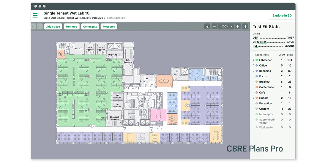 CBRE PlansPro lab seating chart