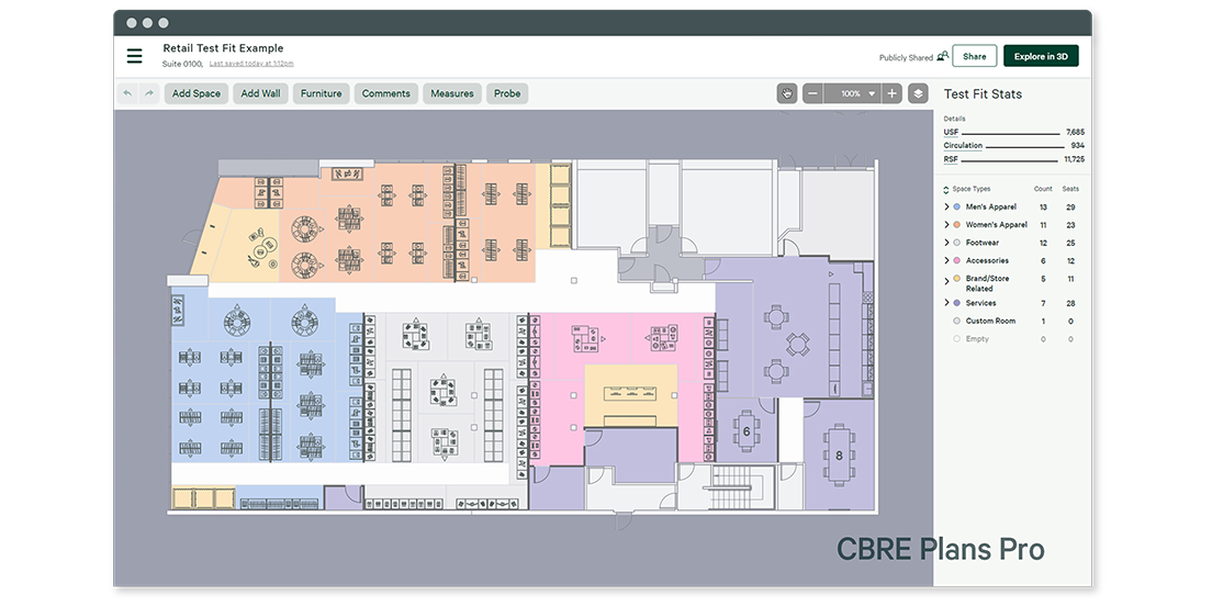 CBRE PlansPro retail layout selection tool