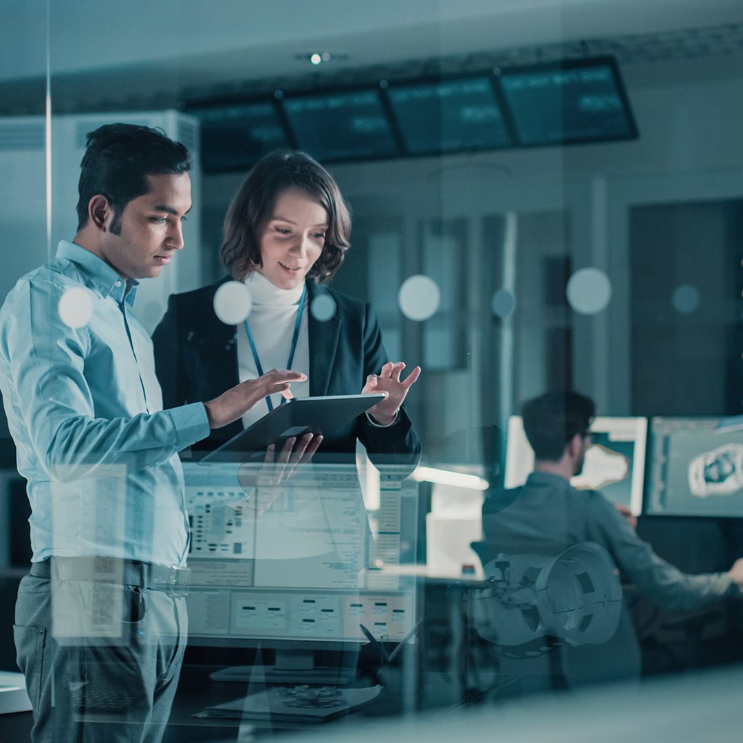 People working in a tech lab