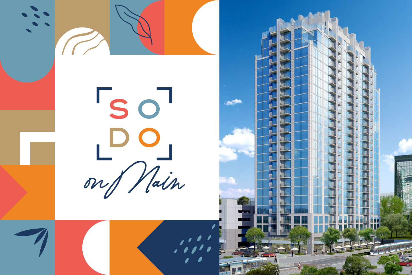 Colorful "SODO on Main" logo with abstract shapes.