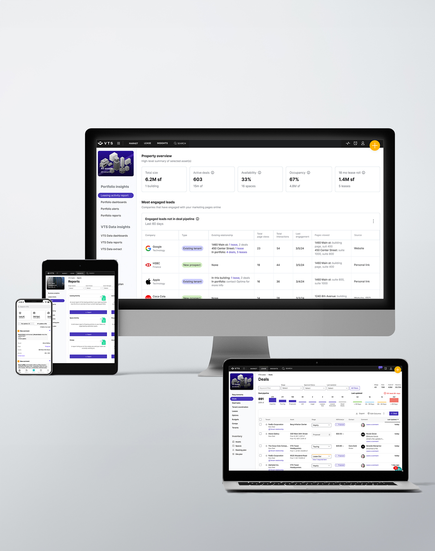 Various devices displaying a property management dashboard.