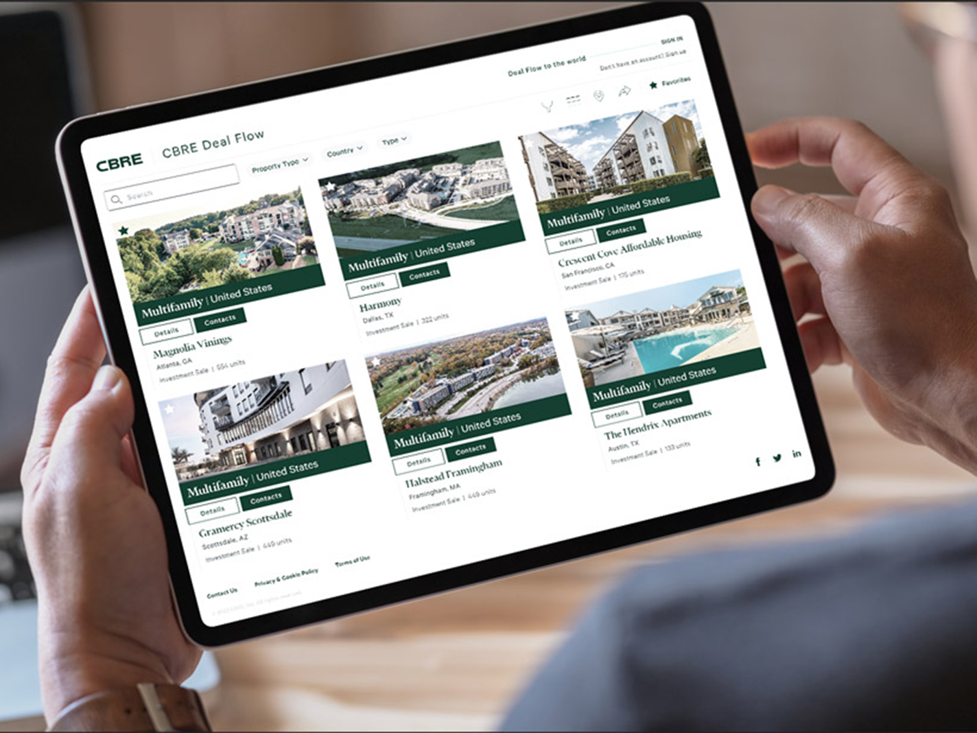 viewing dealflow multifamily listings on tablet