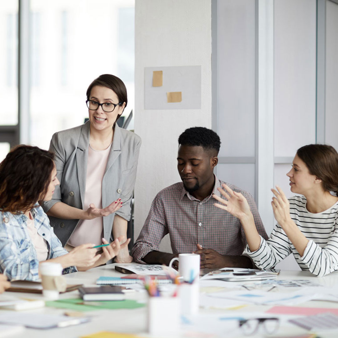 Interns working in a group