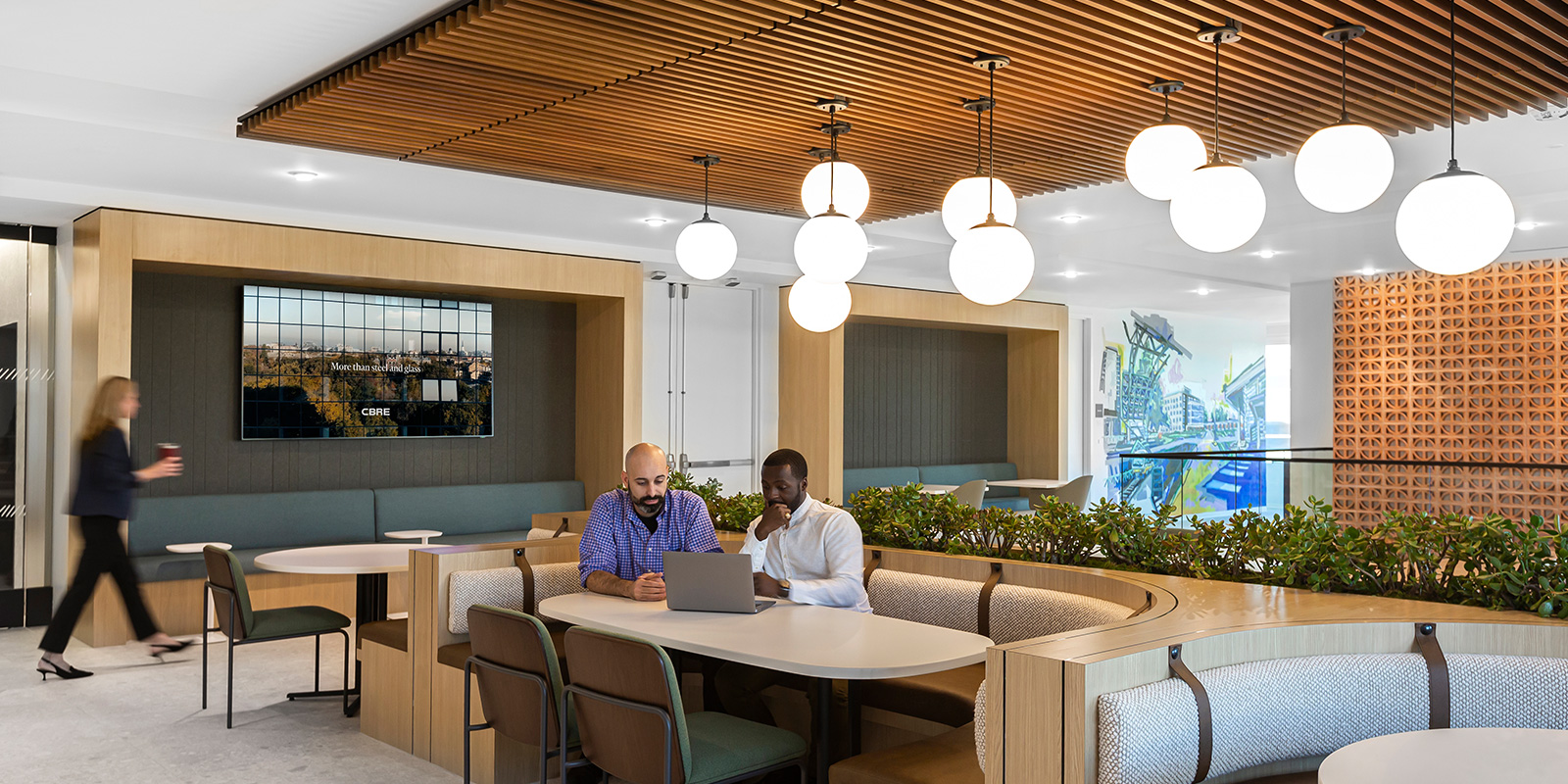 A group of people in an office