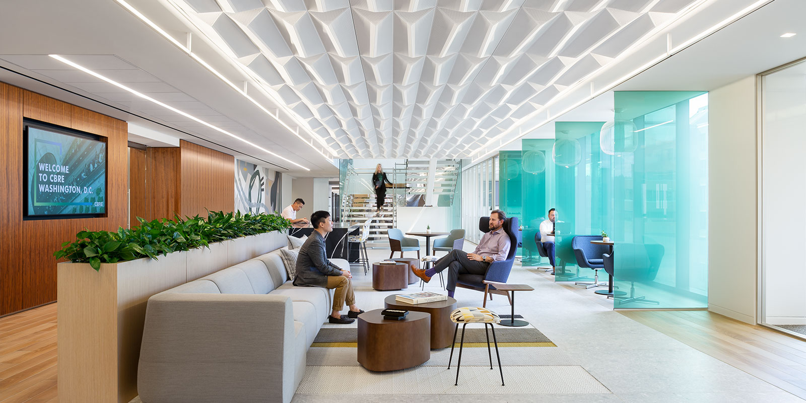 A group of people in an office