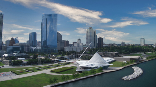 Aerial view of Milwaukee skyline