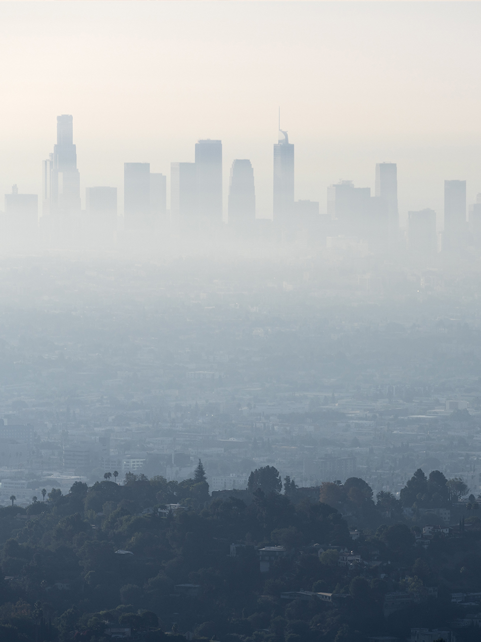 hazy sky obscuring view of downtown los angeles