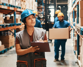People working in a warehouse.