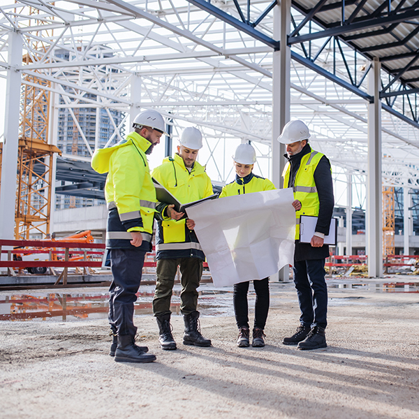 Construction workers reviewing plans