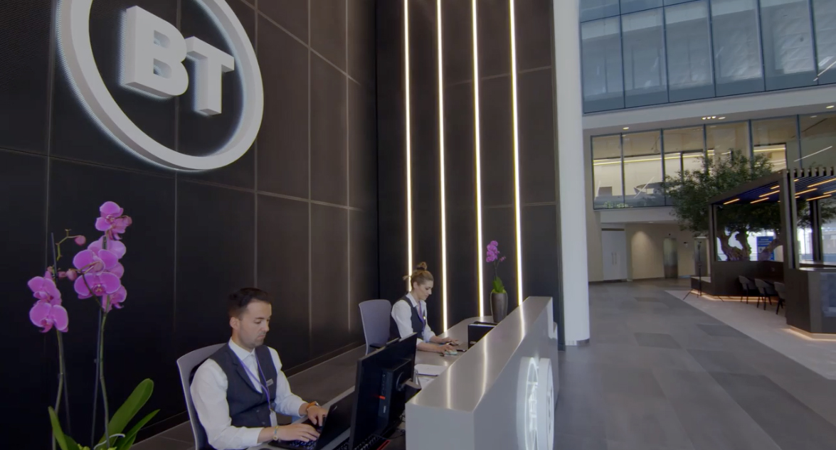 BT Group reception desk.