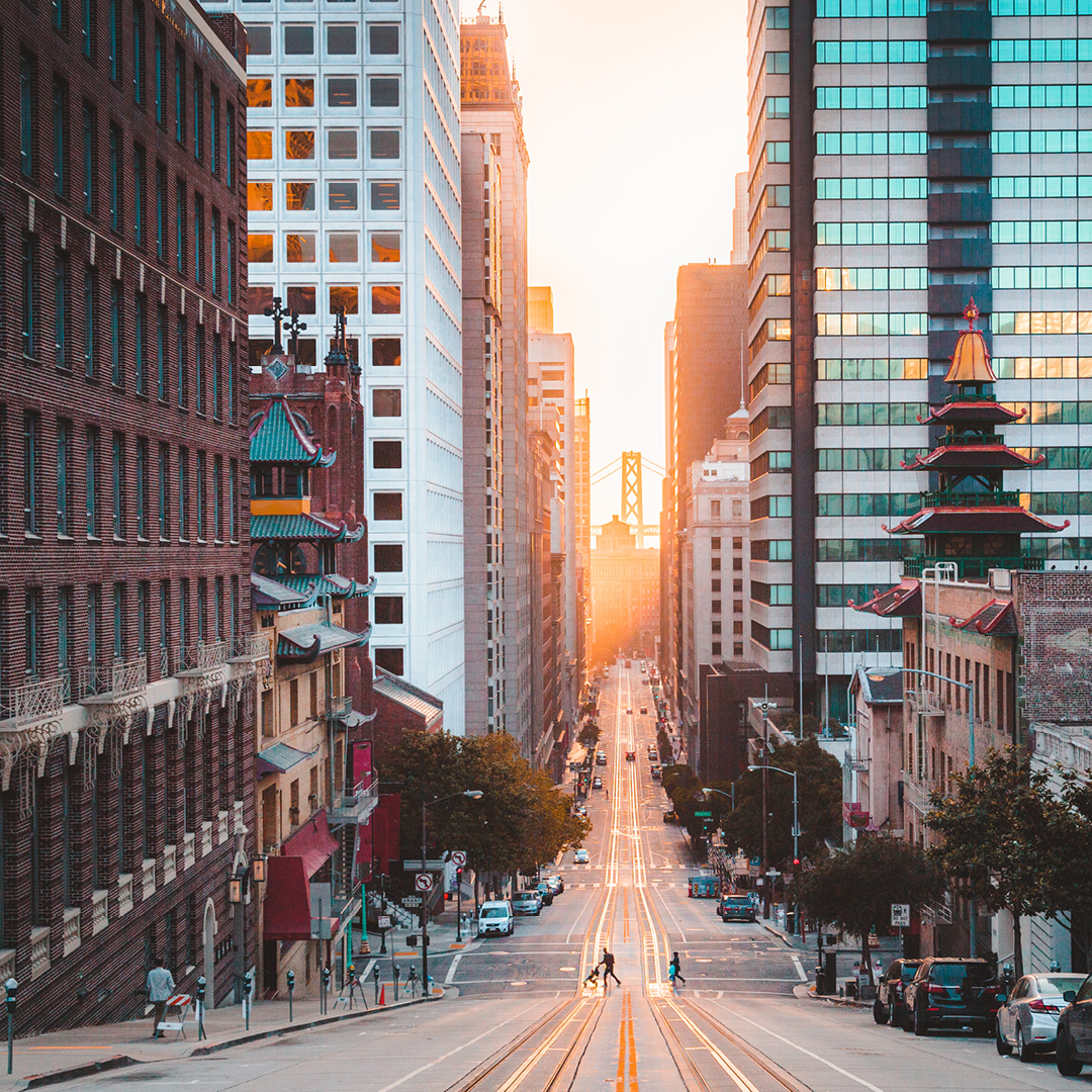City street at sunset