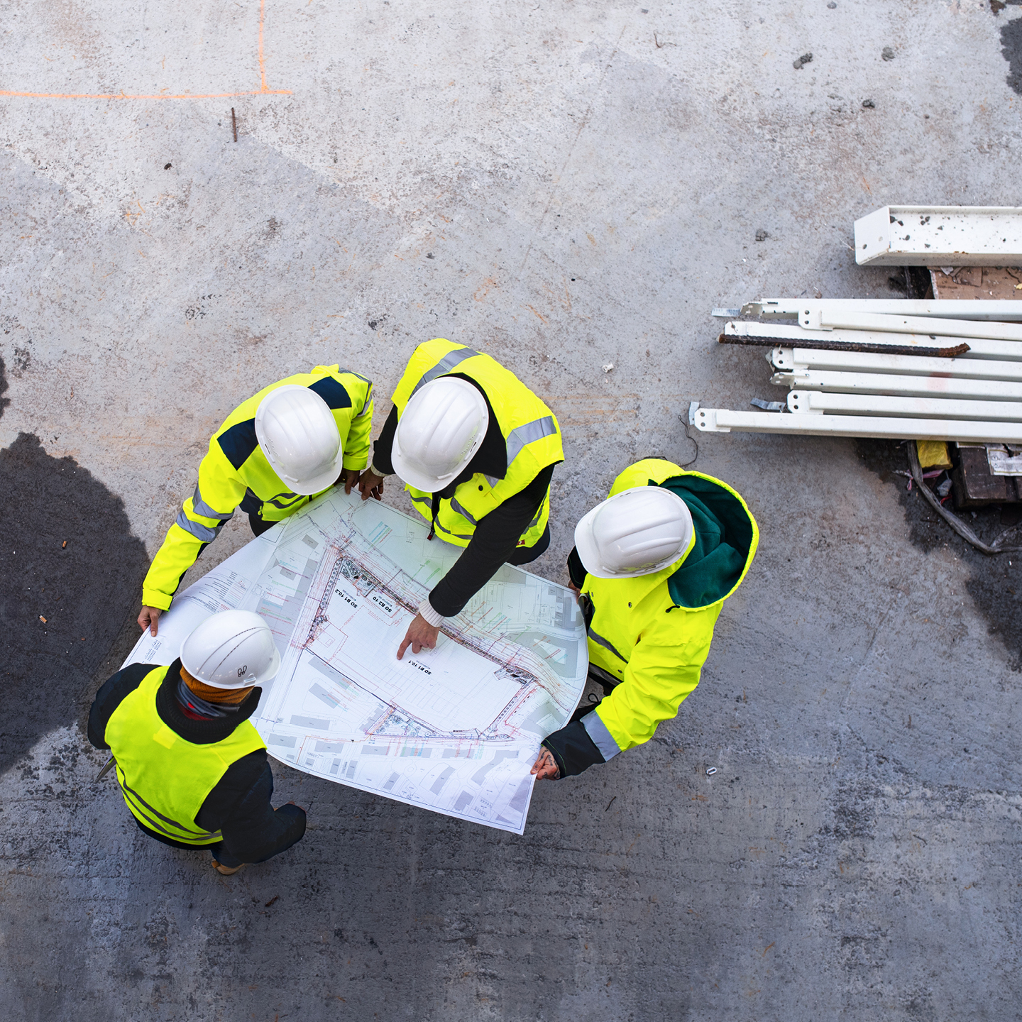 Construction workers collaborating