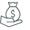 Icon of hand holding a money bag