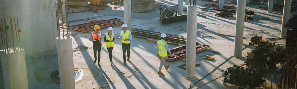Construction workers walking