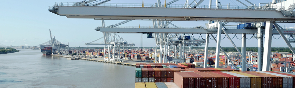 Side view of shipping port