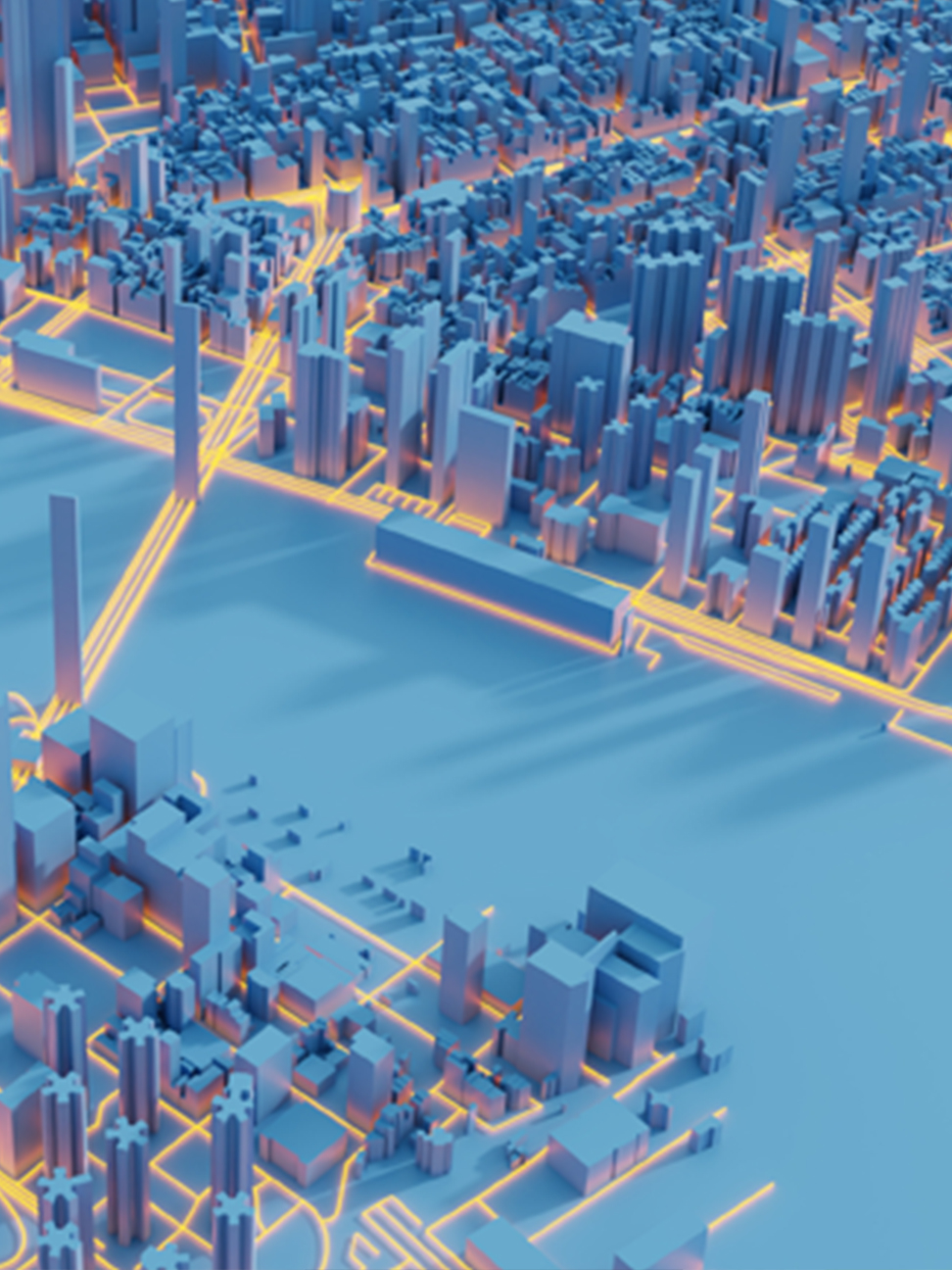 graphic of city with highlights as streets