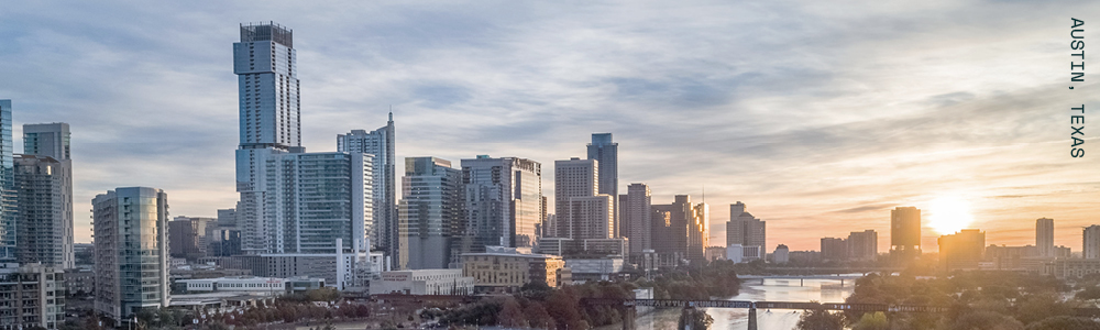 Skyline sunset of city
