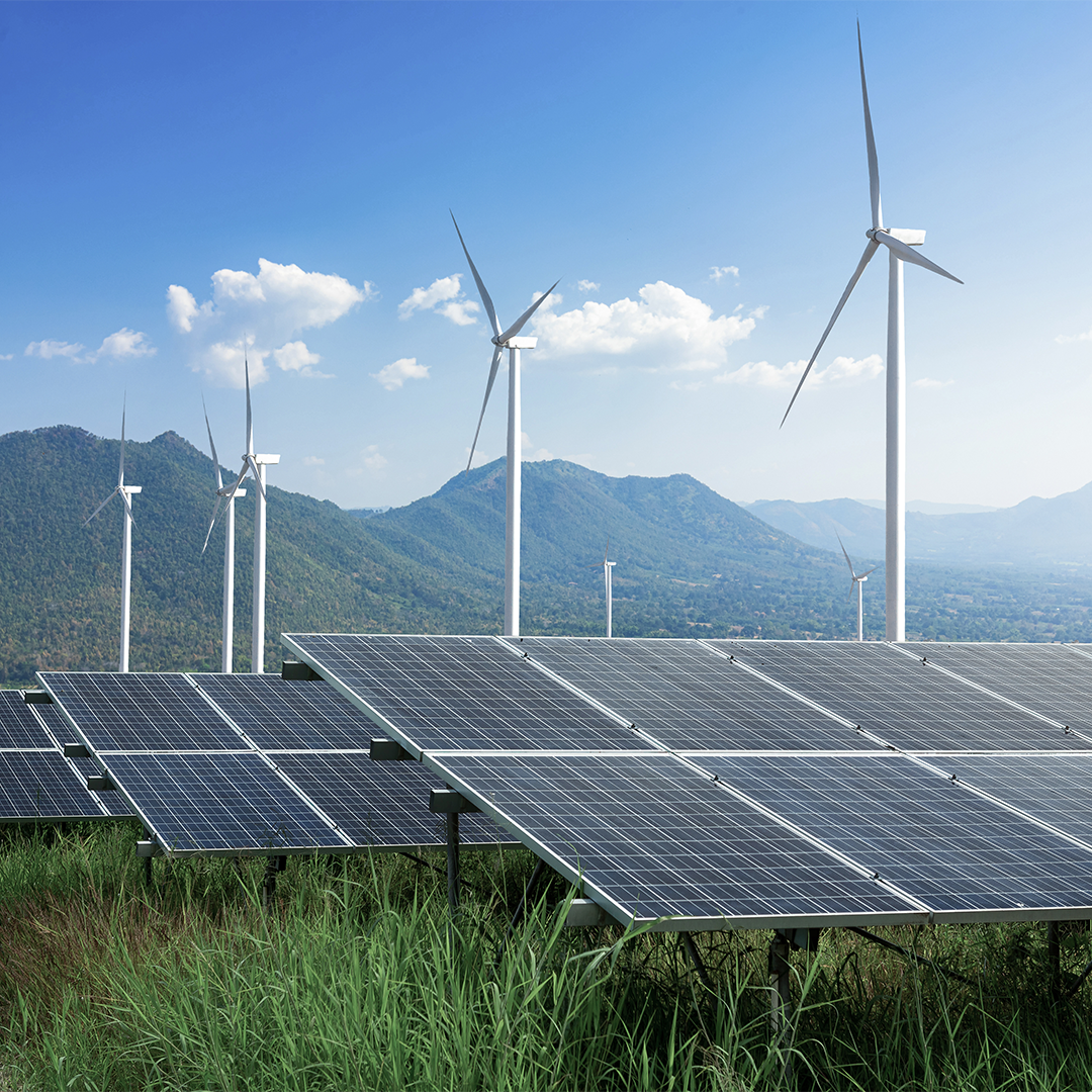 Wind farm in mountain valley