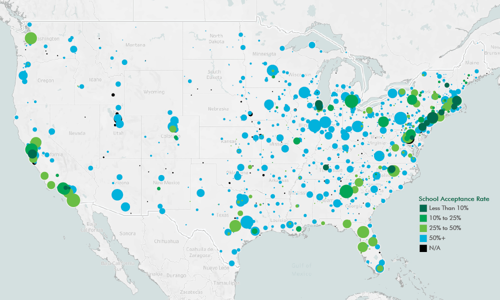 Map of the United States showing STEM graduates (4-Year+) from a nonprofit university