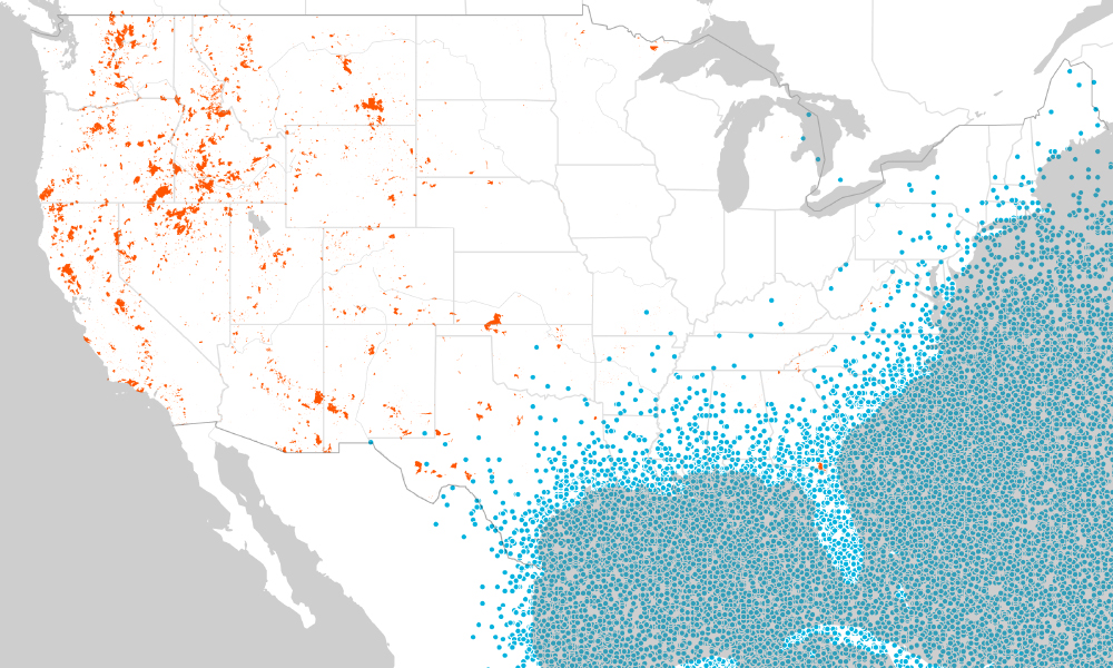 Map of the United States showing Historic Wildfire Perimeters and Hurricane Tracks