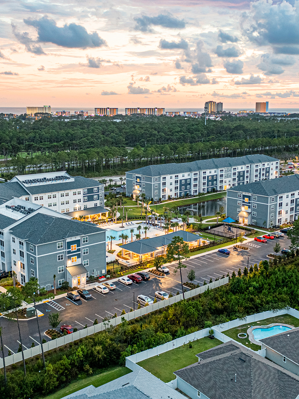 Aerial of Sea Sound Apartments in Panama City Beach, Florida