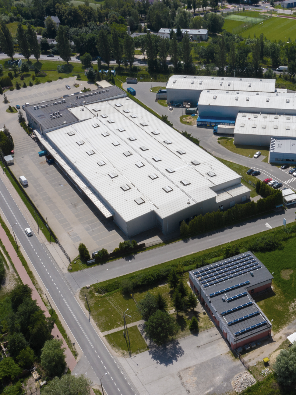 Aerial view of an industrial warehouse