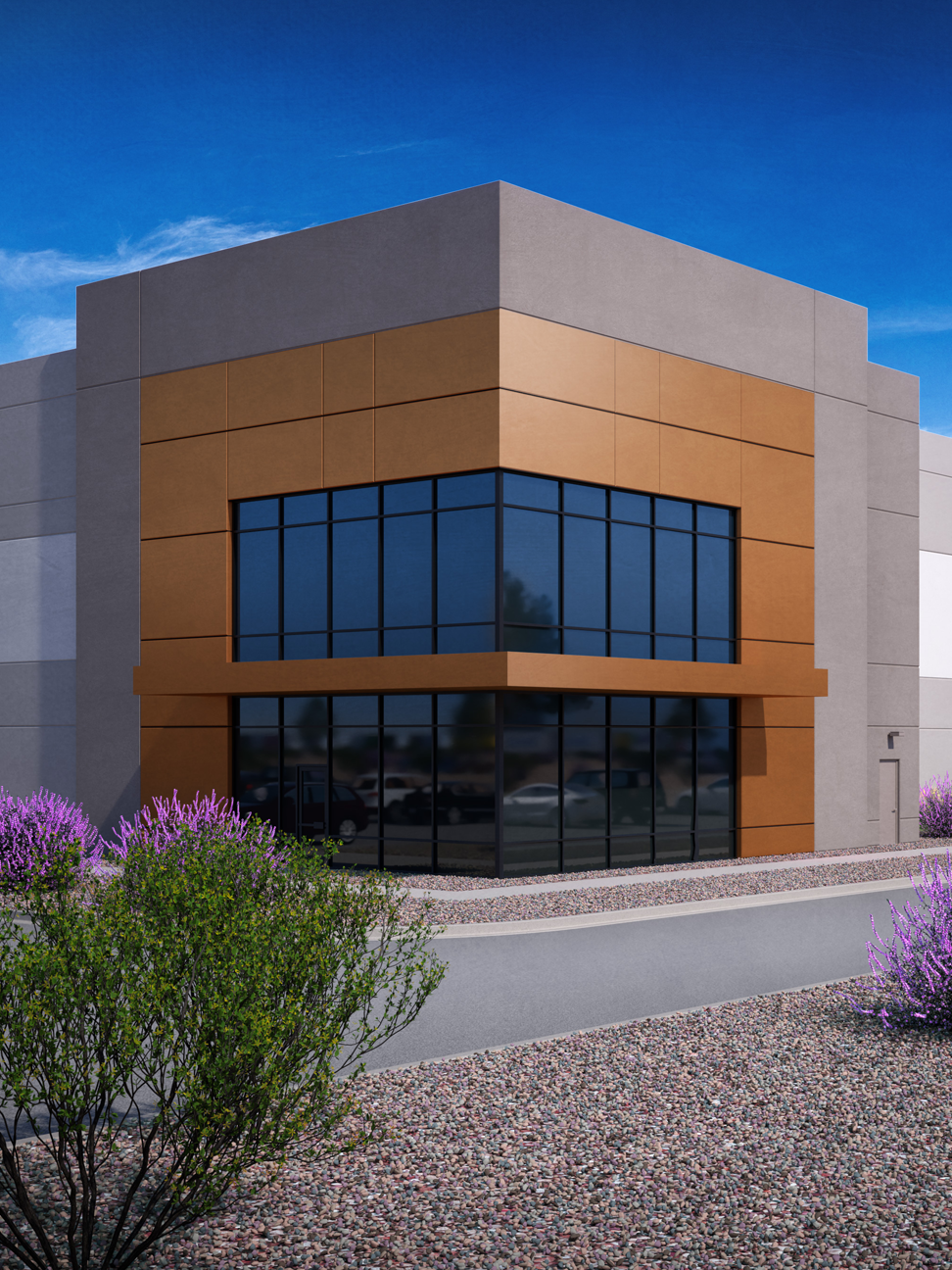 Rendering of exterior of the Westpark Logistics Center Phase III industrial park in Santa Teresa, New Mexico