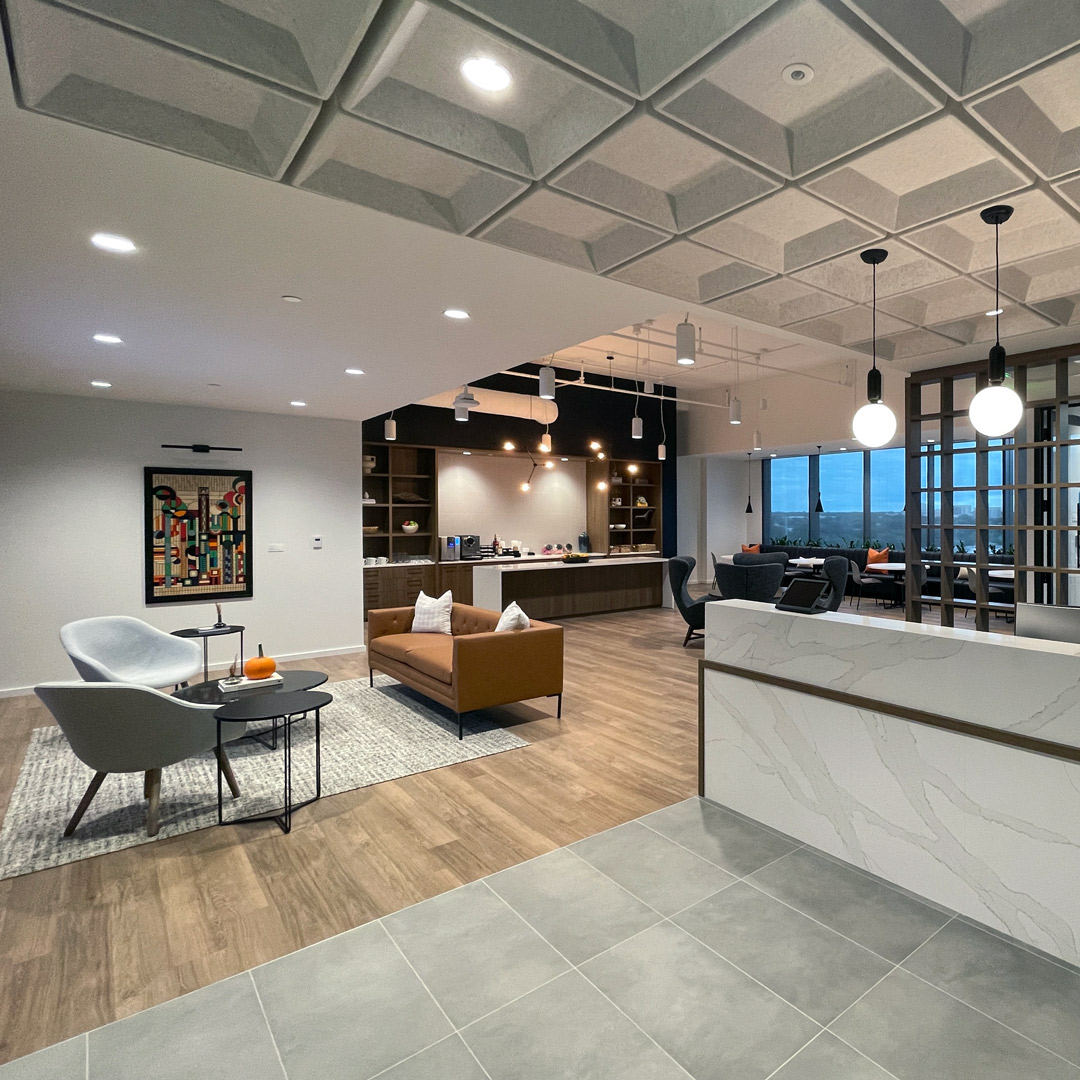 Image of interior of the CBRE Tulsa office's Heart and Rise at Santa Fe Crossings