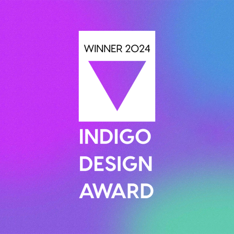 Indigo Design Award 2024 Winner logo on purple gradient.