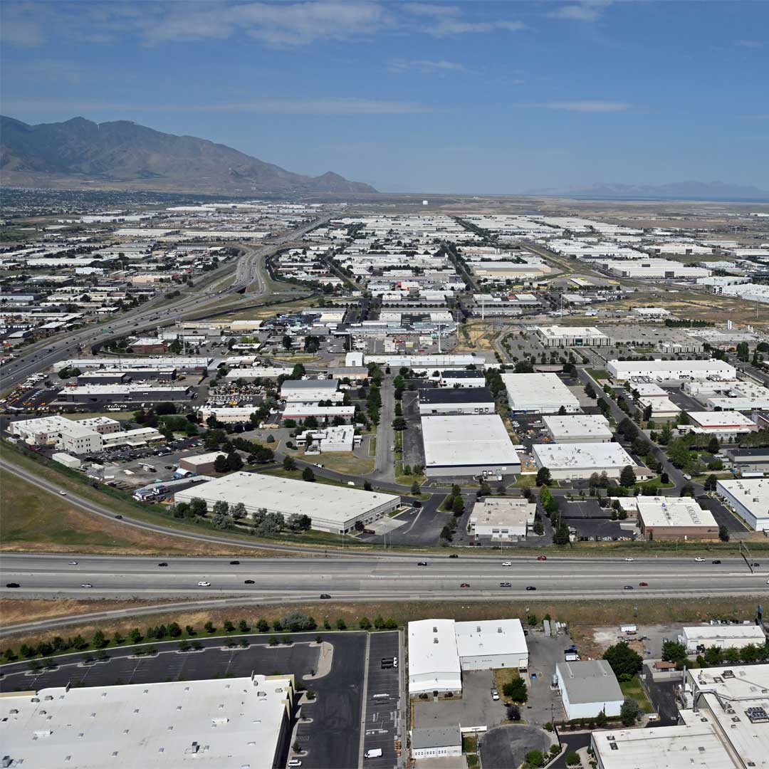 Aerial view of a site in Salt Lake City showing six of the nine recently acquired buildings. 