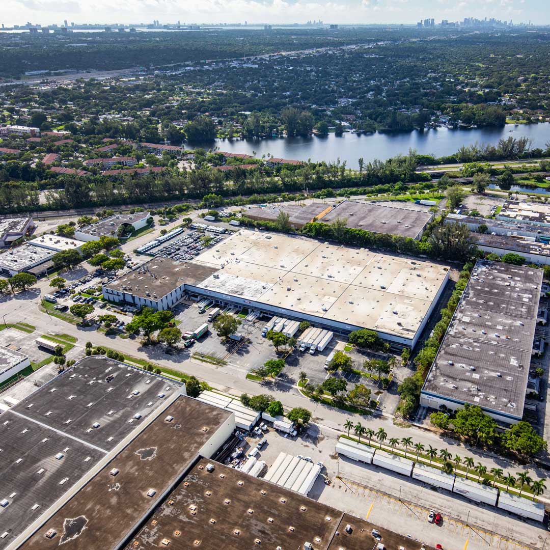 Aerial view of distribution warehouse in Miami