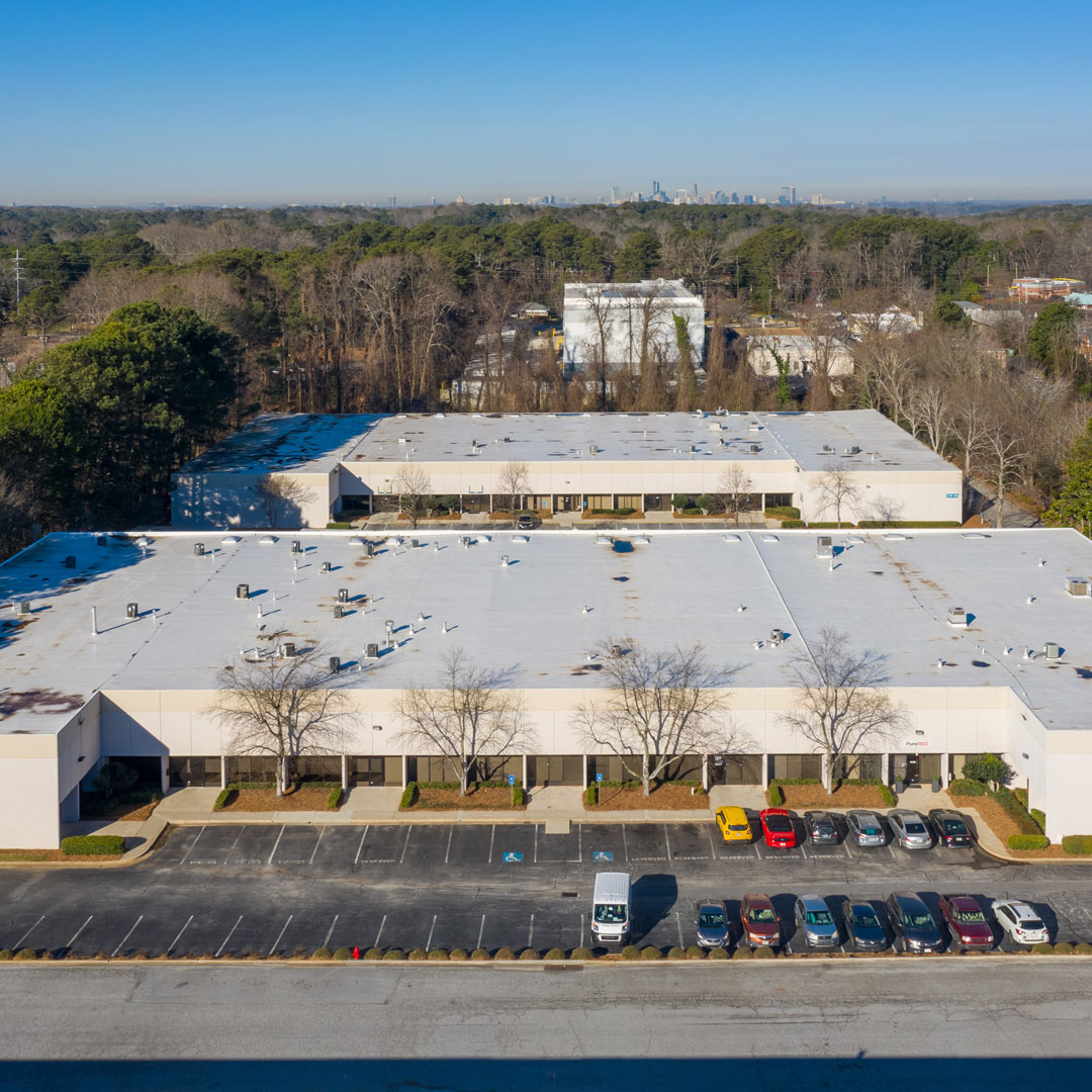 Ariel photograph of multiple warehouses in an industrial park