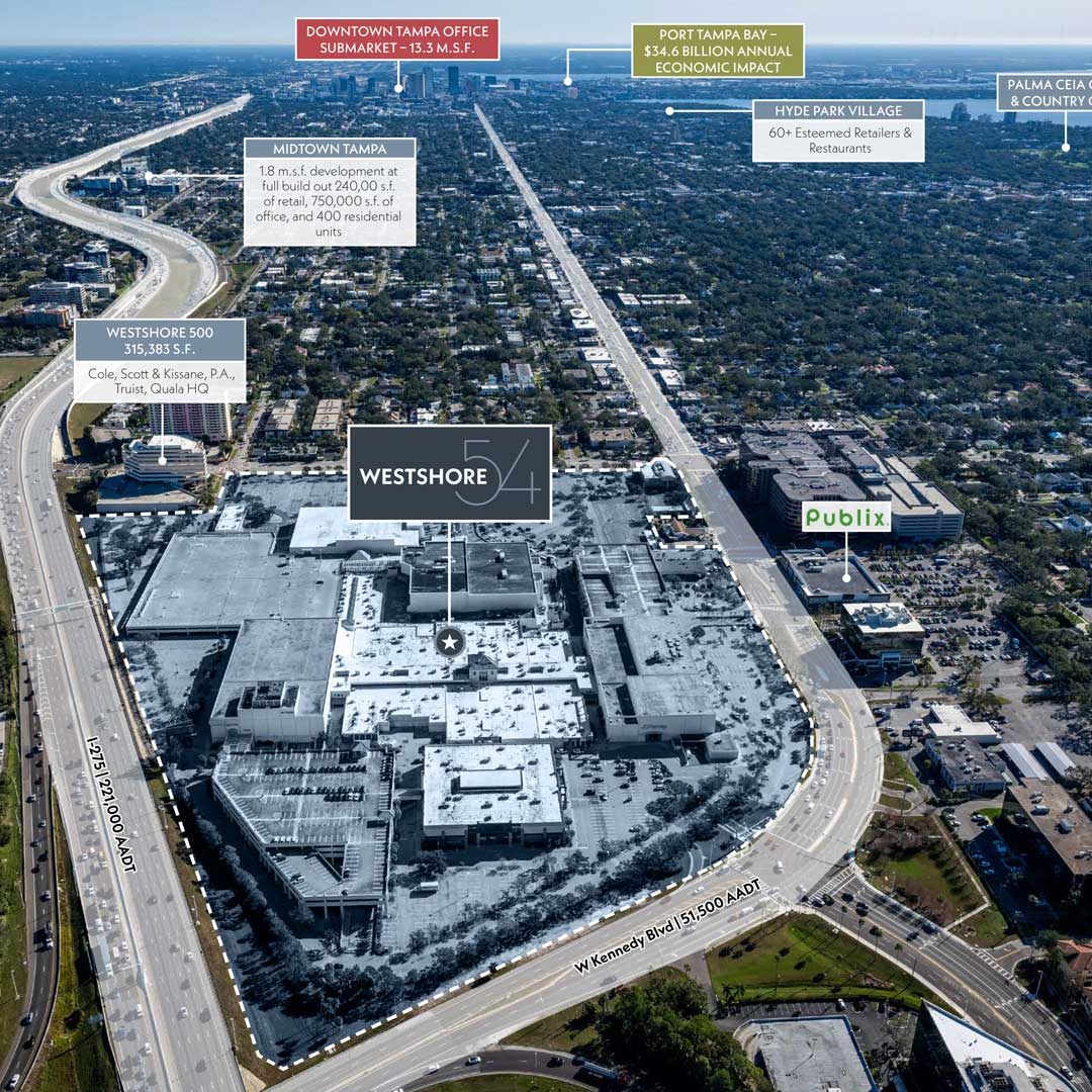 Aerial of enclosed mall redevelopment