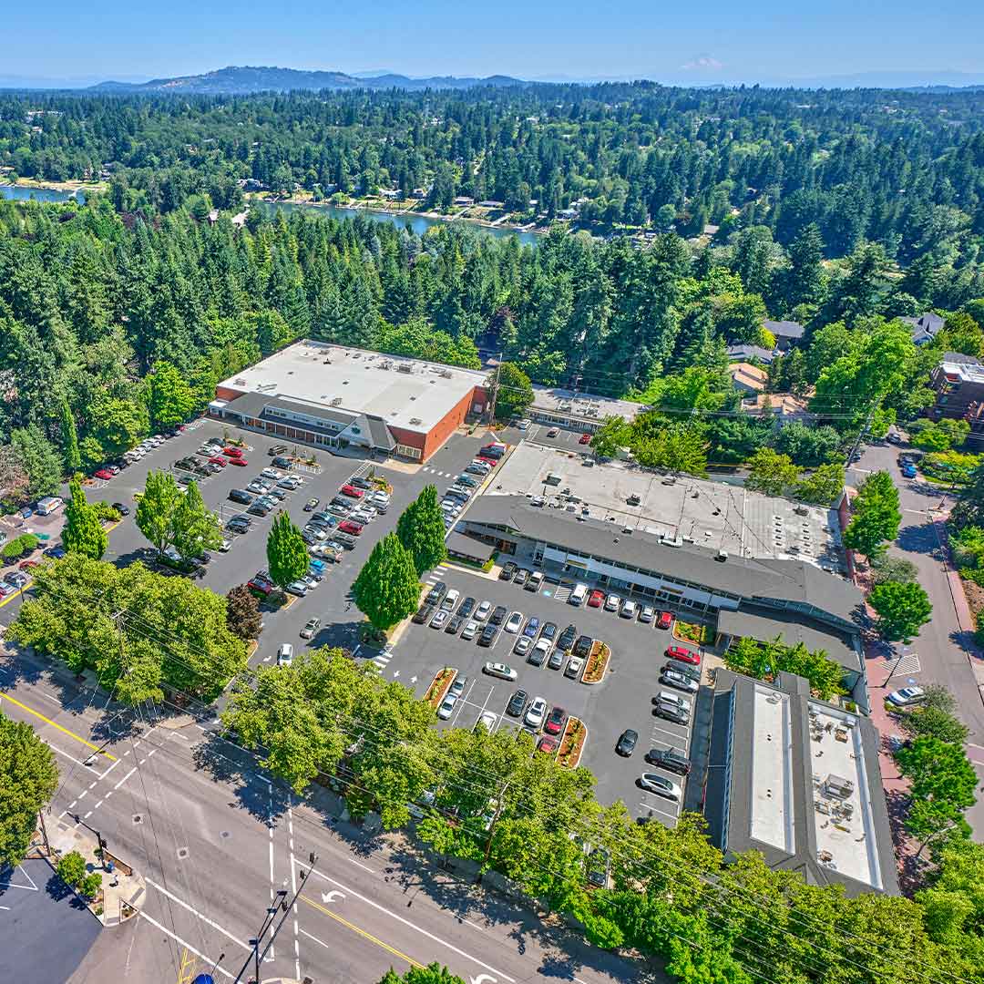 Aerial view of Oswego Village shopping center.